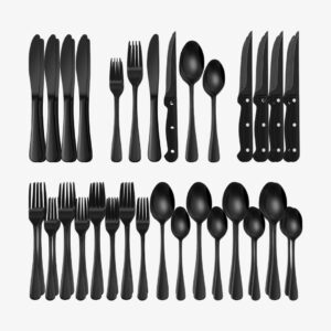24-Piece Black Silverware Set with Steak Knives