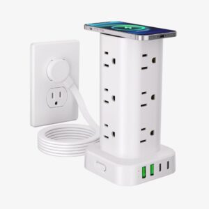 Power Strip Tower with Wireless Charger